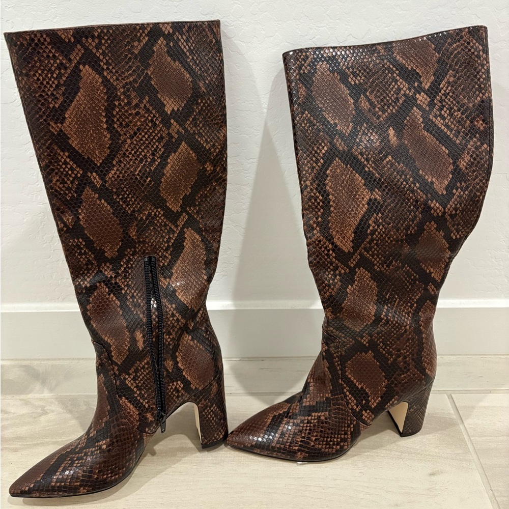 Steve Madden Brown Snake Print Block Heeled Boots